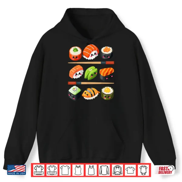 Hoodie Happy Sushi Anime Kawaii Set Japanese Food Lover Otaku Manga Shirt