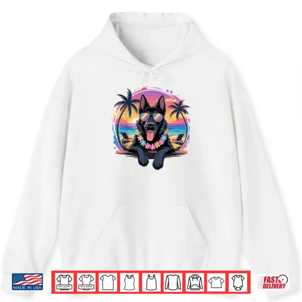 Hoodie Hawaiian Black German Shepherd Dog Colorful Tropical Summer Shirt
