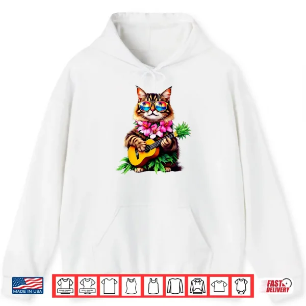 Hoodie Hawaiian Maine Coon Cat Pineapple Ukulele Summer Vacation Shirt