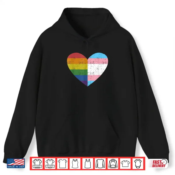 Hoodie Heart With Rainbow And Transgender Flag For Pride Month Shirt