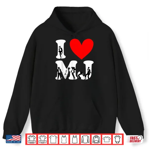 Hoodie I Love MJ Vintage Fan Merch Red Heart Initials Design M.J Shirt