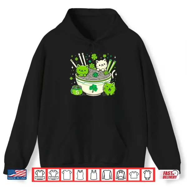 Hoodie Irish Ramen Cats Cute Anime St Patricks Day Women Girls Shirt