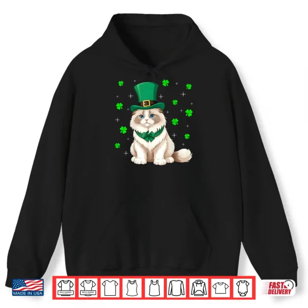 Hoodie Irish Shamrock Leprechaun Hat Ragdoll Cat St Patricks Day Men Women Kids Shirt