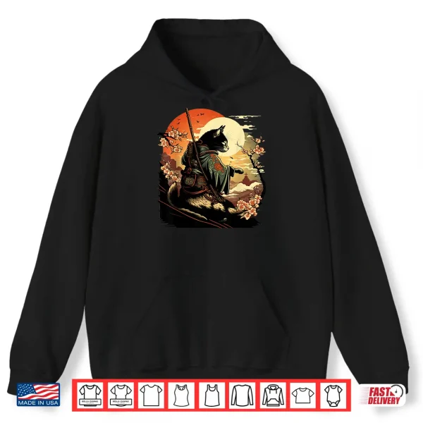 Hoodie Japanese Art Cat Ninja Ukiyo e Anime Style Samurai Cat Shirt 2