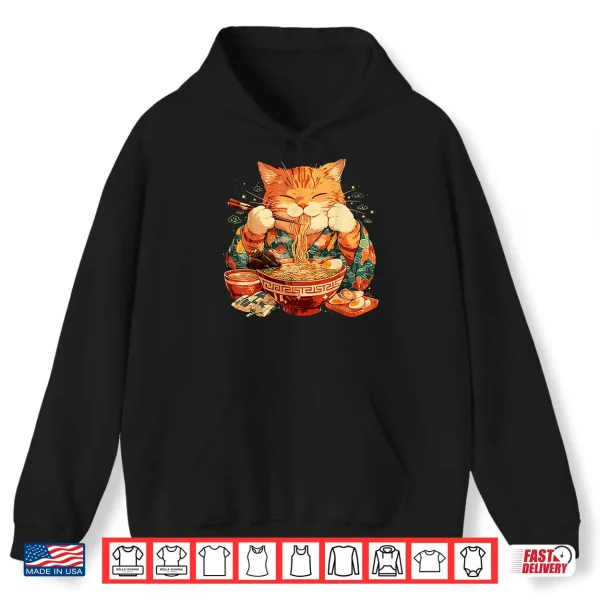 Hoodie Japanese Art Ramen Cat Ninja Ukiyo e Anime Style Samurai Cat Shirt
