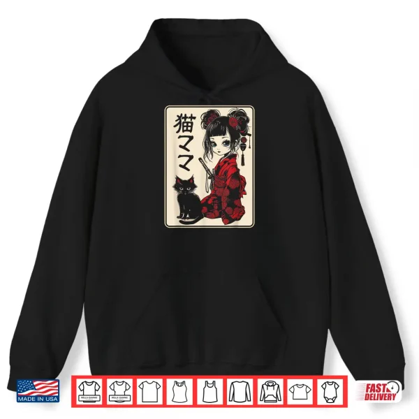 Hoodie Japanese Gothic Kawaii Anime Samurai Cat Mom Woman Girls Shirt