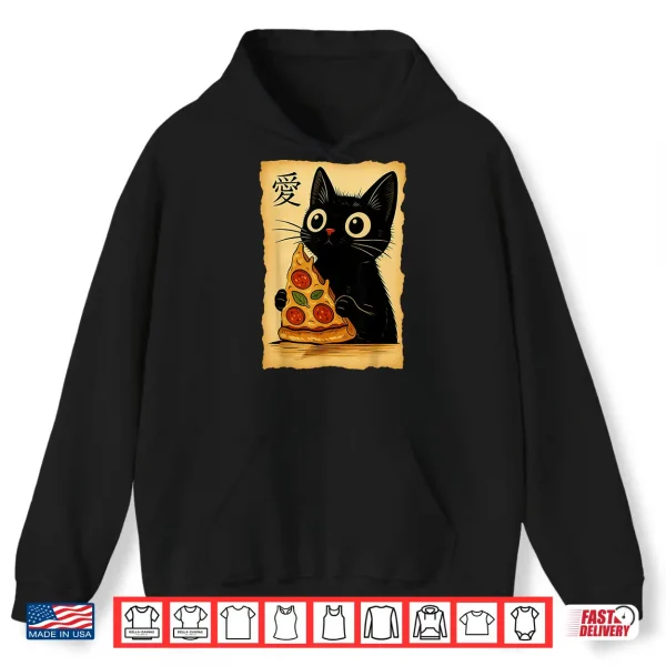 Hoodie Japanese Kawaii Anime Cat Pizza Aesthetic Cat Eating Pizza Shirt