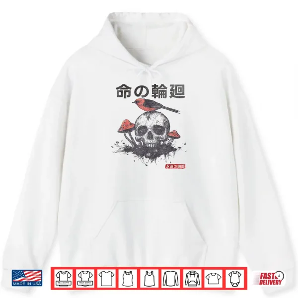 Hoodie Japanese Retro Graphic Gothic Mushroom Skull Manga Horror Shirt
