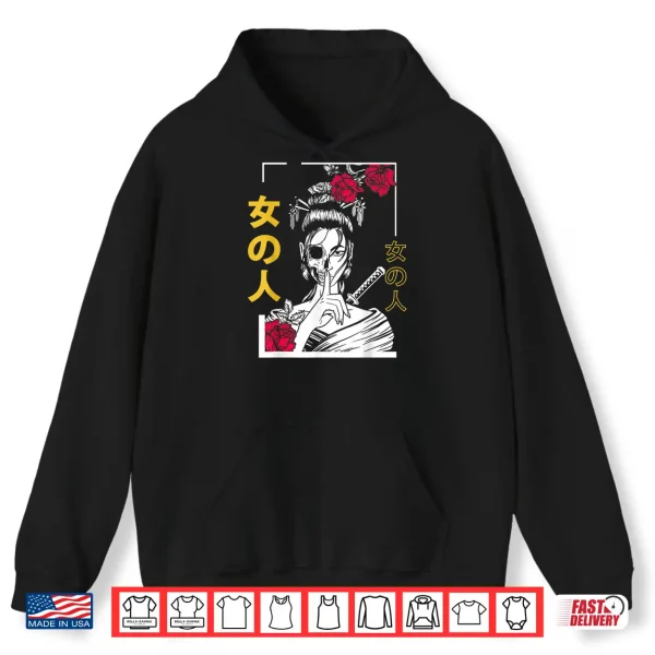 Hoodie Japanese Samurai Floral Warrior Geisha Woman Tokyo Anime Shirt