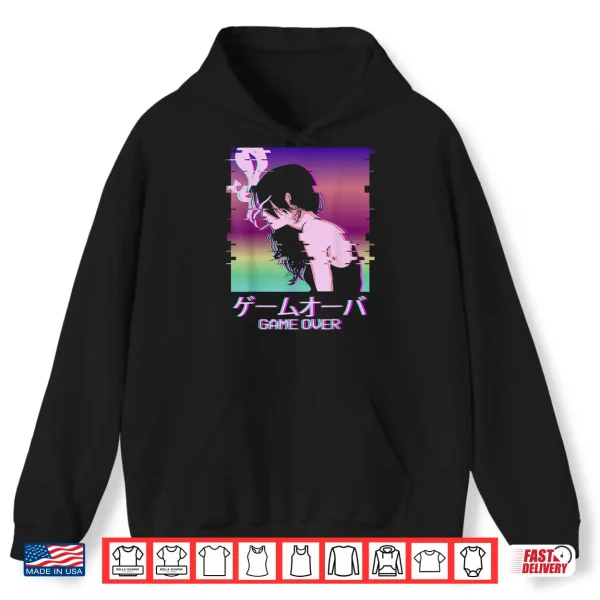 Hoodie Japanese Vaporwave Sad Anime Girl Game Over Aesthetic Shirt