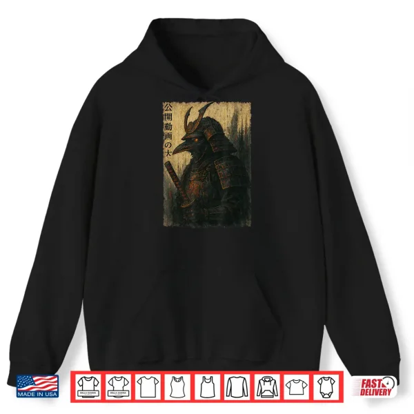 Hoodie Japanese Vintage Samurai Crow Anime Warrior Fighter Ukiyo e Shirt