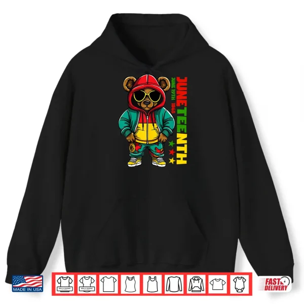Hoodie Juneteenth Black Mens Hip Hop Teddy Bear African American Shirt