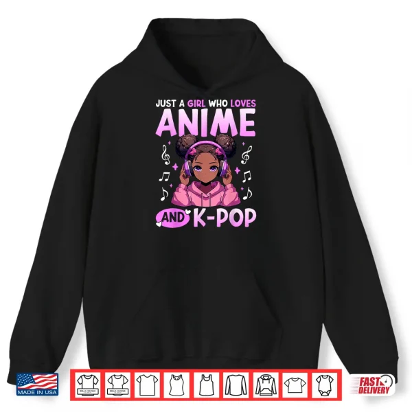 Hoodie Just A Girl Who Loves Anime and K Pop African American Afro Shirt 2