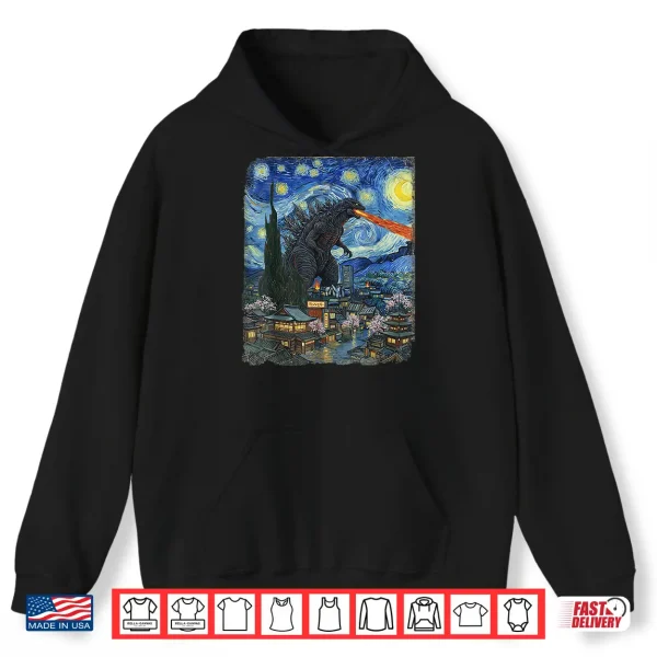 Hoodie Kaiju Monster Japanese Vangogh starrynight Vintage Shirt