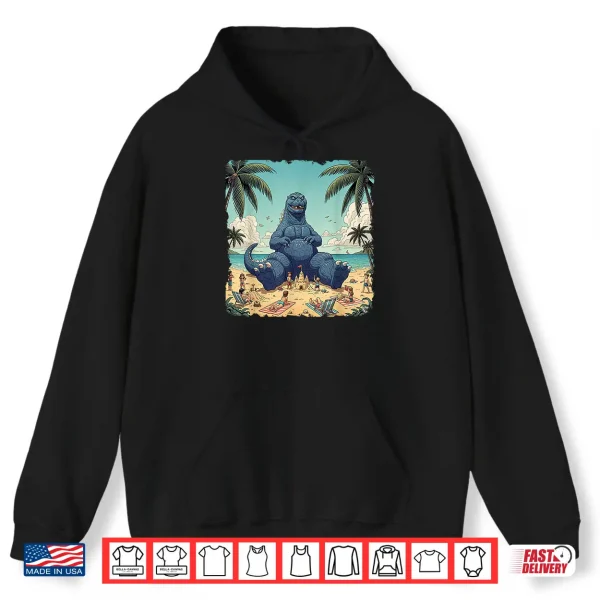 Hoodie Kaiju On The Beach Suntanning Vacation Funny Summer vacation Shirt