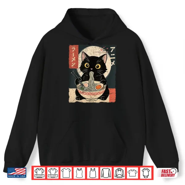 Hoodie Kawaii Anime Cat Ramen Japanese Graphic Men Women Teens Shirt