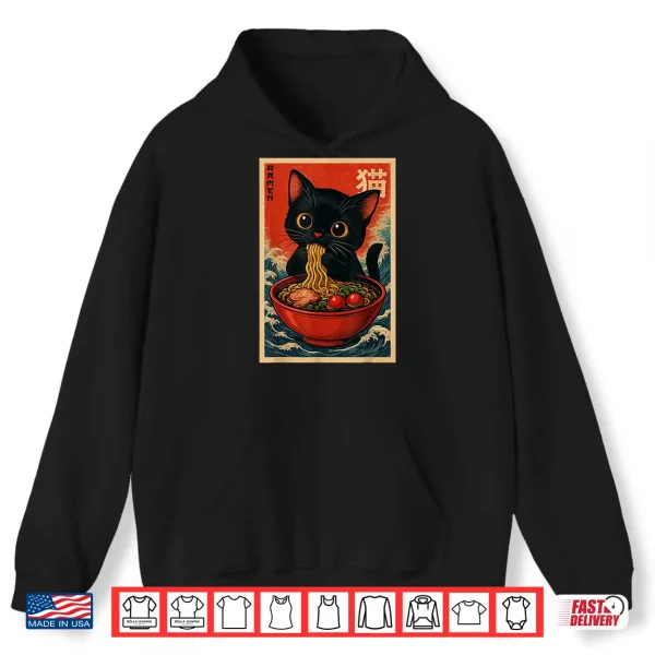 Hoodie Kawaii Anime Cat Ramen Japanese Graphic Tees Men Women Teens Shirt