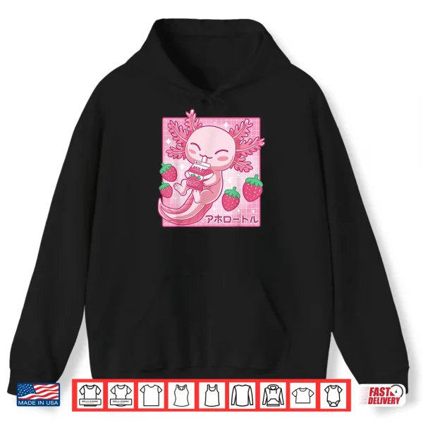 Hoodie Kawaii Axolotl Strawberry Milk Shake Carton Japanese Anime Shirt