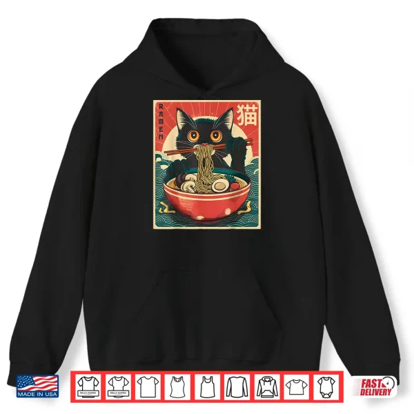Hoodie Kawaii Cat Anime Gifts Cat Ramen Graphic Tee Japanese Funny Shirt