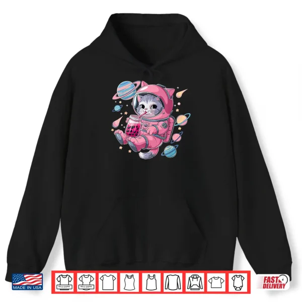 Hoodie Kawaii Cat Bubble Boba Tea Space Astronaut Anime Girls Shirt