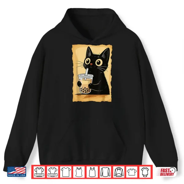 Hoodie Kawaii Cat Driking Bubble Tea Cute Anime Kitty Slice Shirt
