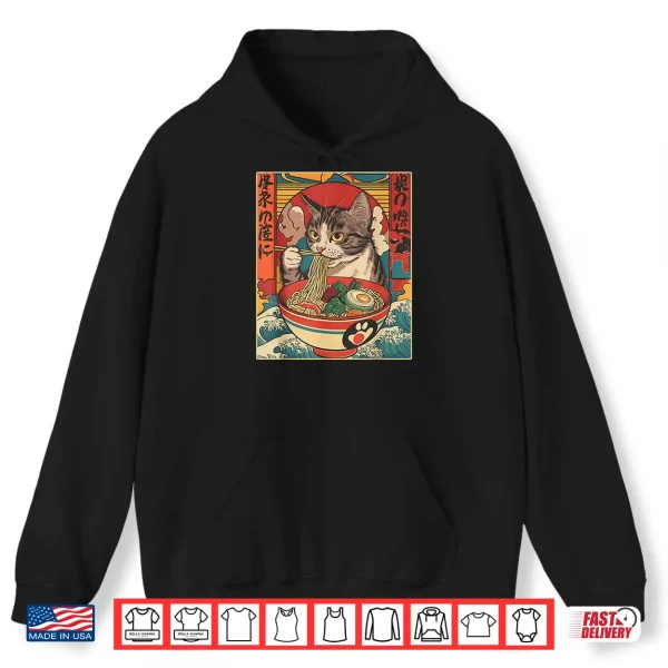 Hoodie Kawaii Cat Eating Ramen Noodles Funny Anime Gift Girls Teens Shirt 2