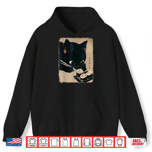 Hoodie Kawaii Cat Eating Sushi Funny Japanese Anime Cute Cat Girls Shirt