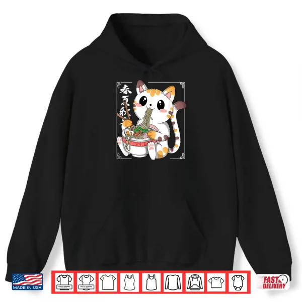 Hoodie Kawaii Cat Ramen Noodles Anime Neko Japanese Manga Otaku Shirt