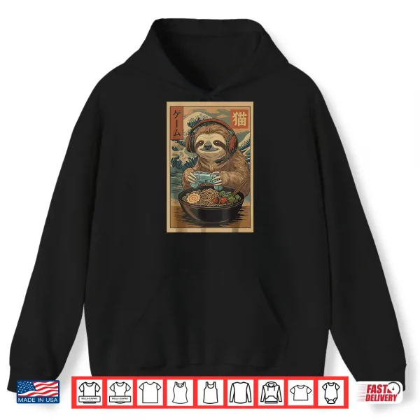 Hoodie Kawaii Japanese Ramen Sloth Retro Gaming Shirts for Men Shirt