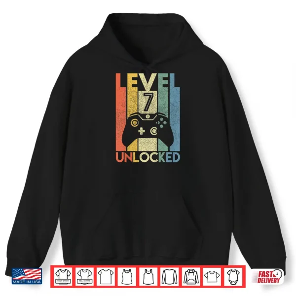 Hoodie Kids Level 7 Unlocked Shirt Funny Video Gamer 7th Birthday Gift Shirt