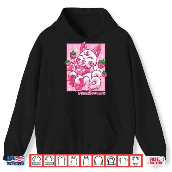 Hoodie Kitsune Japanese Anime Fox Kawaii Strawberry Milk Shirt 2