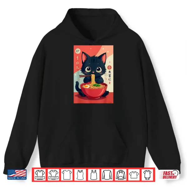 Hoodie Kitten Eating Japanese Noodles Anime Manga Baby Cat Ramen Shirt