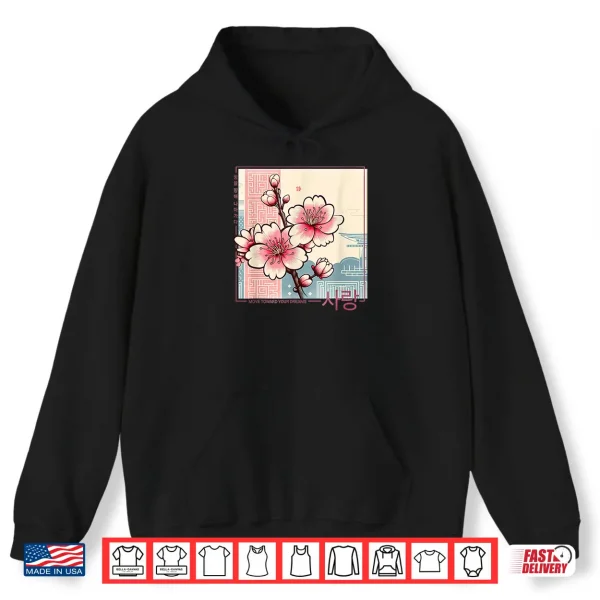 Hoodie Korean cherry blossom in aesthetic anime retro kpop flower Shirt