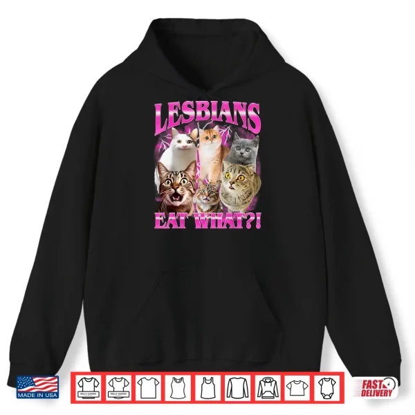 Hoodie Lesbians Eat What Funny Cat Gay Pride Month LGBTQ Pun Shirt