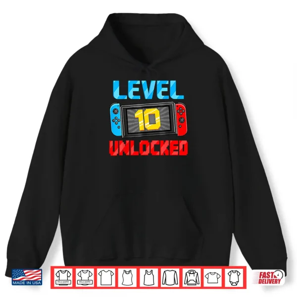 Hoodie Level 10 Unlocked Gamer 10th Birthday Gift Video Game Boys Shirt