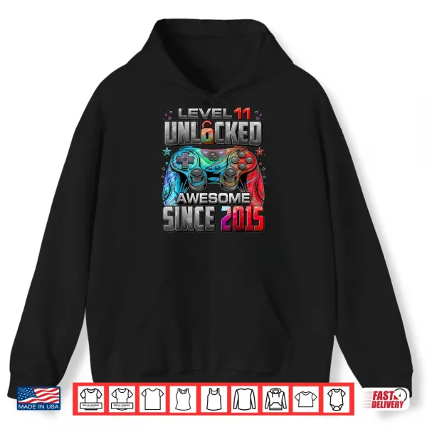 Hoodie Level 11 Unlocked Awesome Since 2015 11th Birthday Boy Gamer Shirt