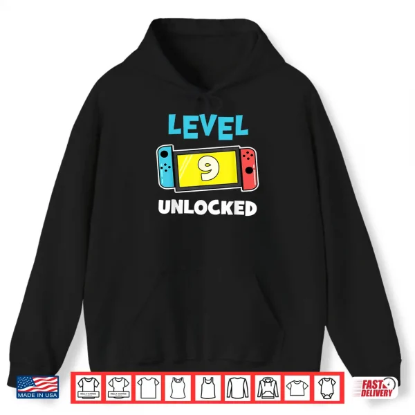 Hoodie Level 9 unlocked Gamer 9th Birthday Gift Video Game lovers Shirt