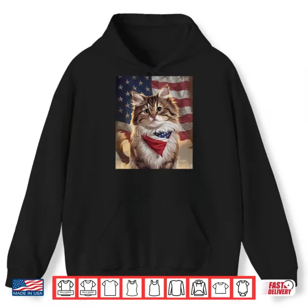 Hoodie Maine Coon Cat American Flag Independence Day 4th of July Shirt