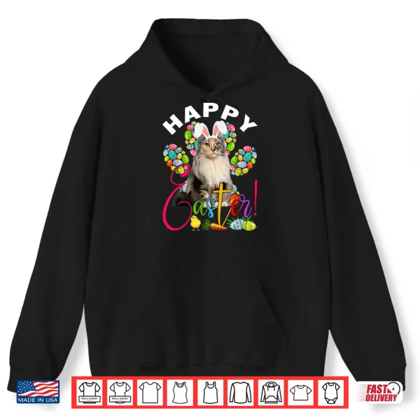 Hoodie Maine Coon Cat Bunny Ears Easter Eggs Cat Paw Easter Day Shirt