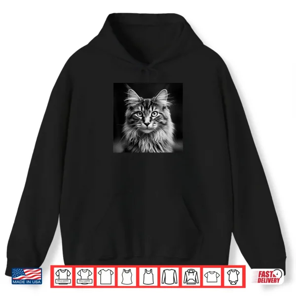 Hoodie Maine Coon Cat Cinematic Black And White Photography Shirt