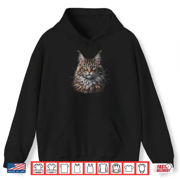 Hoodie Maine Coon Cat Drawing Art Professional Minimalist Modern Graphic Shirt