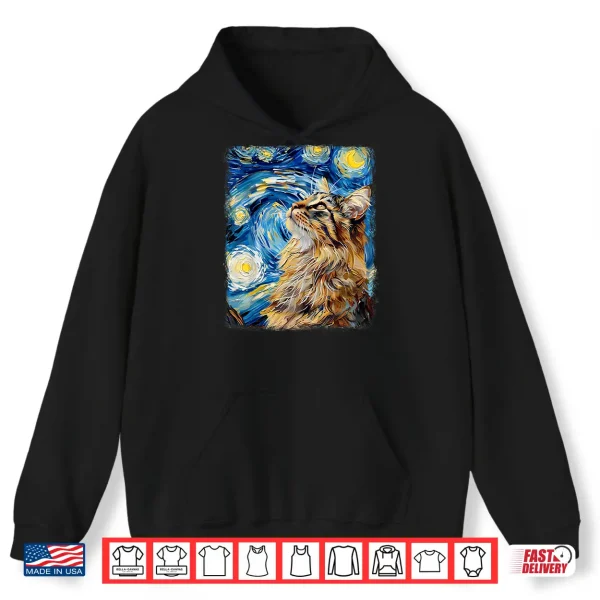 Hoodie Maine Coon Cat Starry Night Painting Shirt