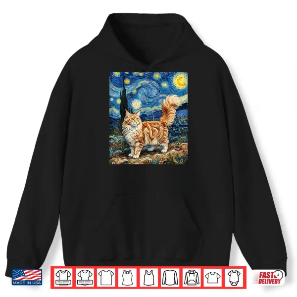 Hoodie Maine Coon Cat Starry Night Van Gogh Inspired Cat Maine Coon Shirt