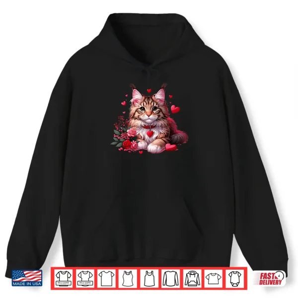 Hoodie Maine Coon Cat Valentine Hearts Men Women Kids Shirt