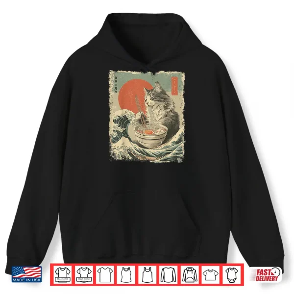 Hoodie Maine Coon Cat Vintage Ramen Japanese Noodles Shirt