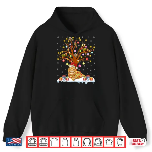 Hoodie Maine Coon Cat Xmas Lighting Santa Maine Coon Christmas Tree Shirt