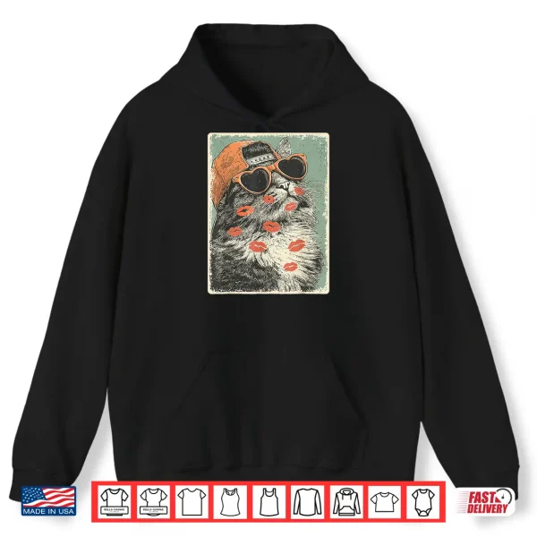 Hoodie Maine Coon Cat with Hearts Sunglasses Kisses Valentines Day Shirt