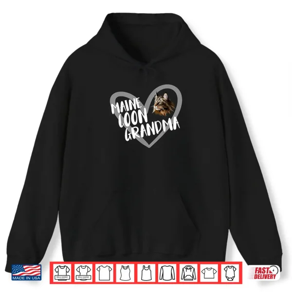 Hoodie Maine Coon Grandma Heart Funny Maine Coon Cat Lover Shirt
