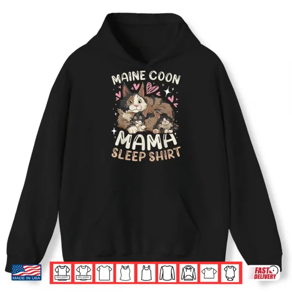 Hoodie Maine Coon Mama Sleep Shirt Cat Mom with 2 Kittens Shirt