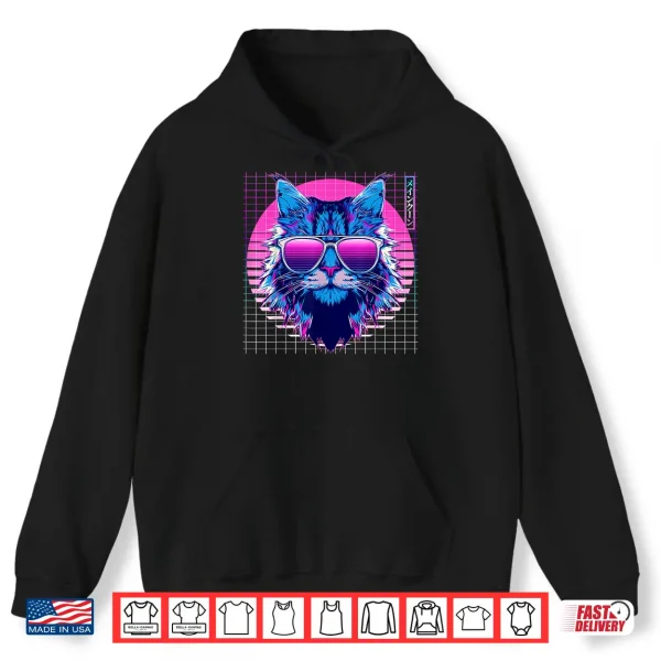 Hoodie Maine Coon Sunglasses Cat Vaporwave Aesthetic Retro Shirt